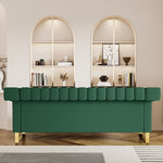 FX-P81PU-GR SOFA Modern Green PU Sofa With Gold Accents - Sleek Channel-Tufted Upholstery, 3-Seat Couch For Living Room And Office DecorTEMU Suitabl