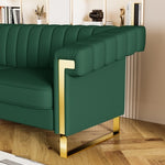FX-P81PU-GR SOFA Modern Green PU Sofa With Gold Accents - Sleek Channel-Tufted Upholstery, 3-Seat Couch For Living Room And Office DecorTEMU Suitabl